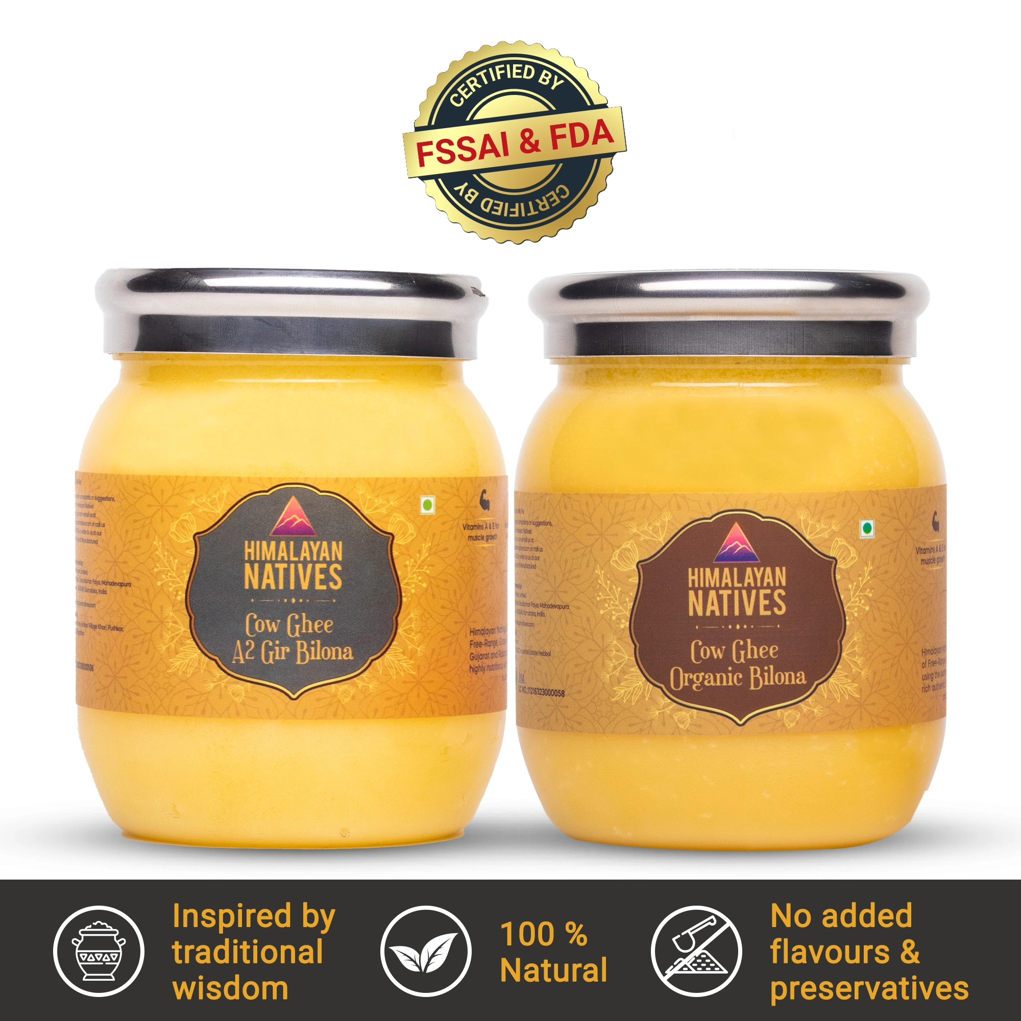 Packs of A2 Gir Cow Bilona Ghee & Organic Cow Bilona Ghee